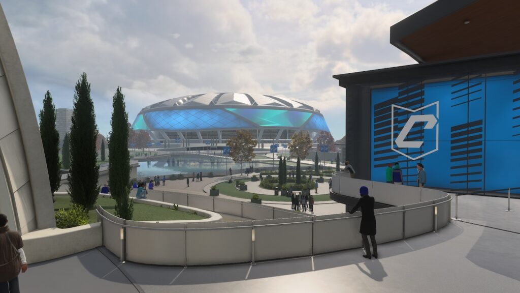 محیط بیرونی، هاب و نمای استادیوم اختصاصی در بخش Clubs بازی EA FC 27 همراه با لوگوی باشگاه
