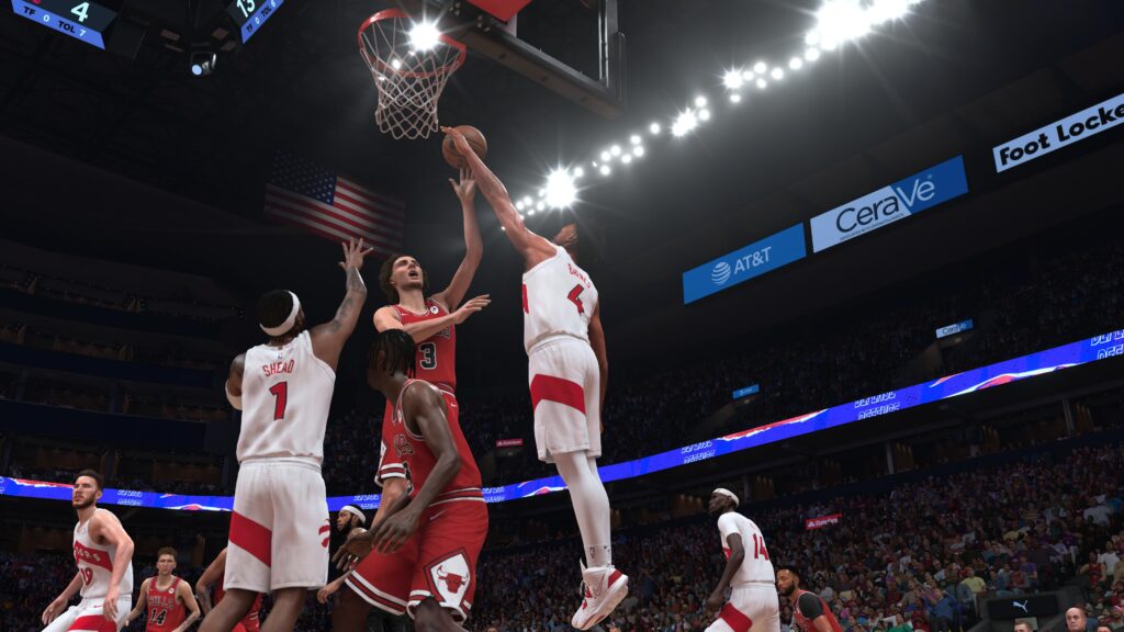 اسکرینشات صحنه دفاع و بلاک شوت زیر سبد در بازی NBA 2K27 برای بررسی فیزیک برخوردها و انیمیشنهای دفاعی
