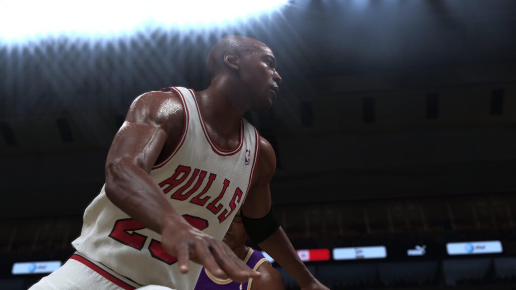 نمای نزدیک و مدلسازی چهره مایکل جردن با لباس شیکاگو بولز در بازی NBA 2K27 جهت بررسی کیفیت گرافیک و نورپردازی